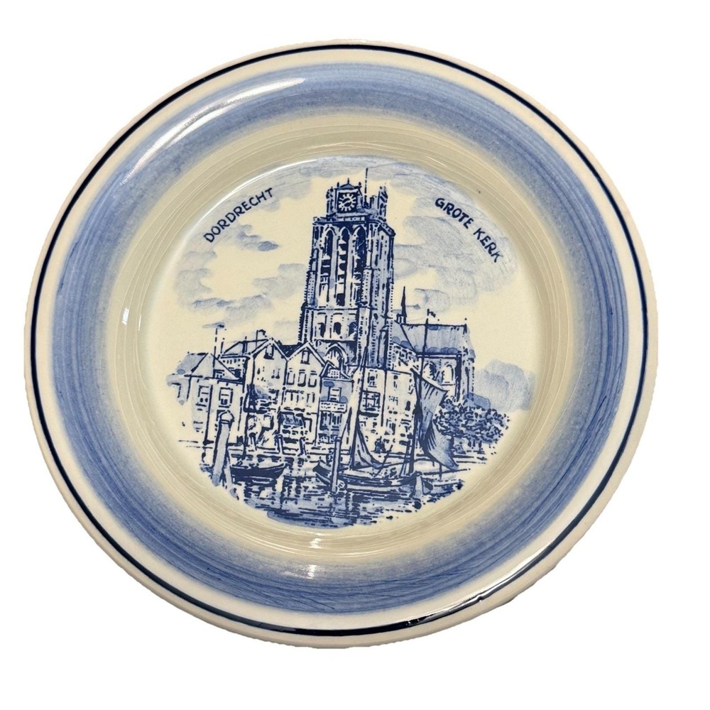 Zenith Gouda Holland Delft Blue Plate Dordrecht Grote Kerk Wall Plate 6" Crazing